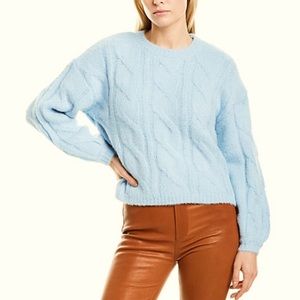 New! Lumiere Baby Blue Fuzzy Cable Knit Sweater with Puff Sleeve Sz S